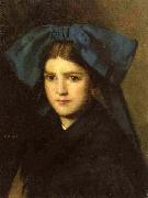 Jean-Jacques Henner Portrait of a Young Girl with a Bow in Her Hair oil painting artist